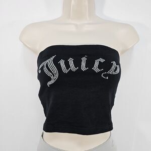 Y2K Juicy Couture Black Label Rhinestone Tube Top Strapless Bandeau Black Size M
